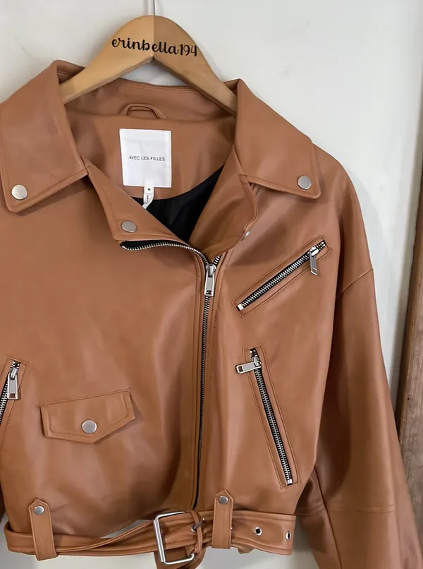 Avec Les Filles Biscotti Vegan Leather Moto Jacket Belted Crop - Image 6