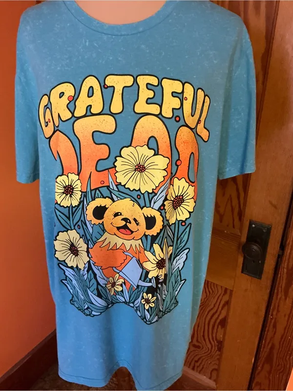Grateful Dead Dancing Bear Flowers Blue Tie Dye Graphic T Shirt XL Deadhead - Image 4