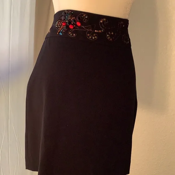 Cache ’ Women’s Hand Beaded Black Skirt NEW NO TAGS - Image 3