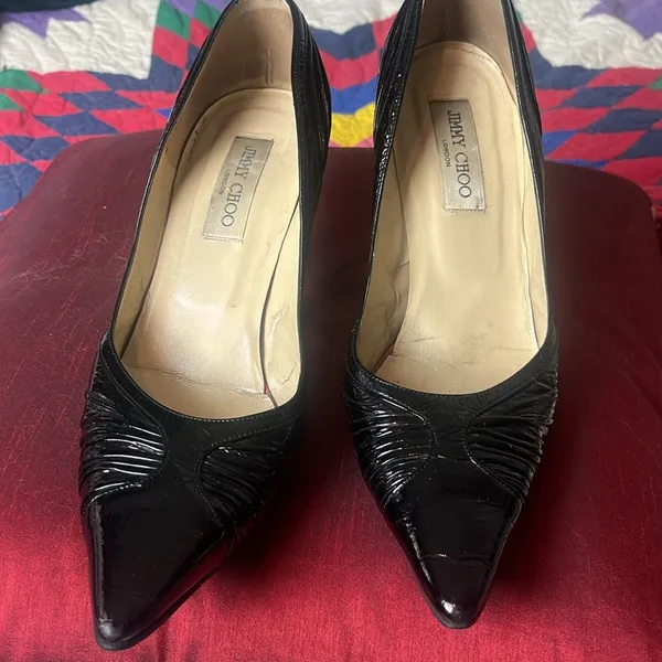 Jimmy Choo black Patent Leather Pointed Toe Heels 3 1/2 inch sz 40 - Image 2