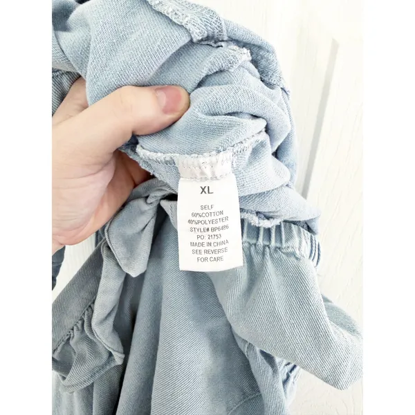Baltic Born Madison Light Wash Denim Jumpsuit Ruffle Wide Leg Cottagecore XL - Image 10