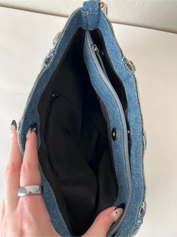 Handmade Wrangler Fringe Western Denim Shoulder Bag Purse - Image 5
