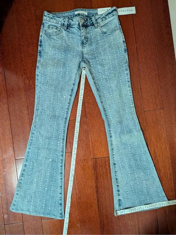PacSun Light Blue Rhinestone Flare Jeans - Image 3