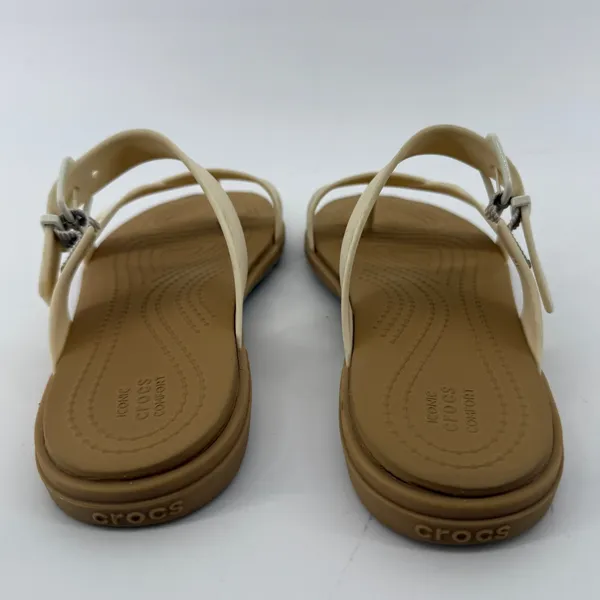 Crocs Tulum Toe Post Toe Sandal White Tan Women 6 Strappy Slip On Flip Flop - Image 5