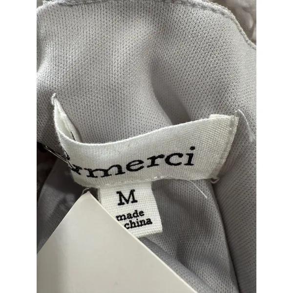 &merci Floral Pom Pom Aline Dress Medium Grey Short Sleeve‎ Mini New - Image 7