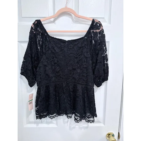 Black Floral Lace Peplum Top Square Neck NWT Size L‎ - Image 4