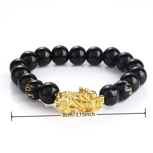 Feng Shui Pixiu Obsidian Bracelet Gold - Image 2