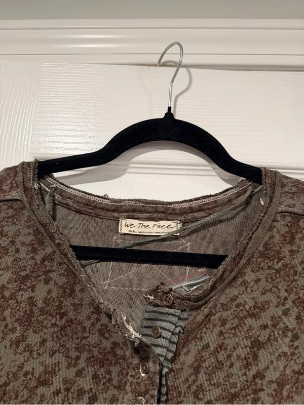NWOT Free People We The Free Size S Floral Stripe Henley Top Long Sleeve Boho - Image 5