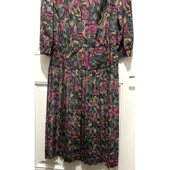 Vintage Alexis‎ Fashions Pink Black Drop Waist Pleated Midi Dress 80s Size Small - Image 3