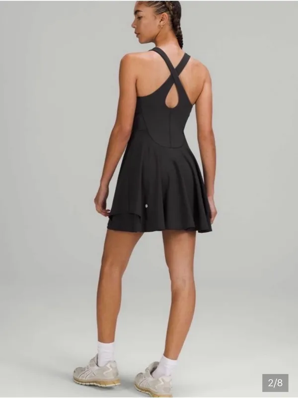 Lululemon Everlux Court Crush Tennis Dress Black Racerback Mini Size 4 - Image 2