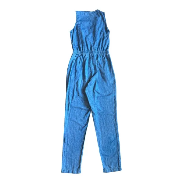 Mimi Chica Womens Blue Cotton Chambray Sleeveless V-Neck Elastic Jumpsuit M - Image 8