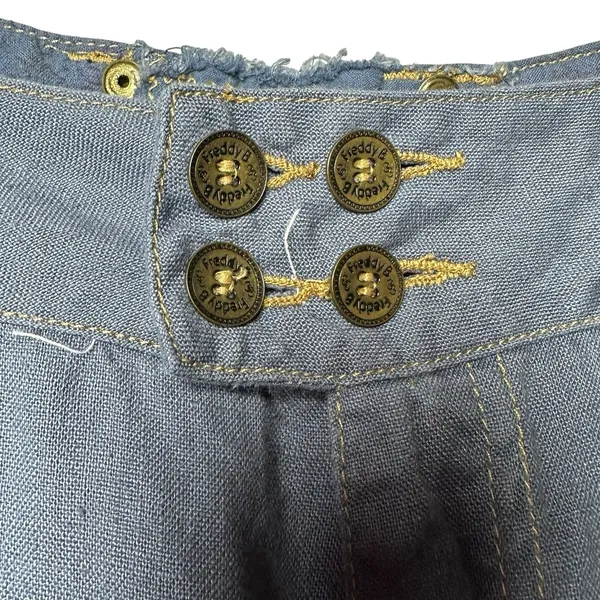 Y2K Linen Cargo Capri Blue Utility Boho Cropped Pants Sz L Button‎ Fly Wide Leg - Image 10