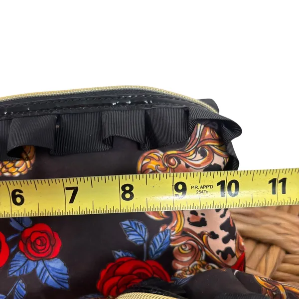Betsey Johnson 2pc Cosmetic Bag Set Floral Leopard Ruffle Black Red Gold Rose - Image 7
