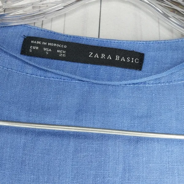 Zara Basic 100% Linen Blue V-Neck Relaxed Fit Everyday Casual Shift Dress Size S - Image 6