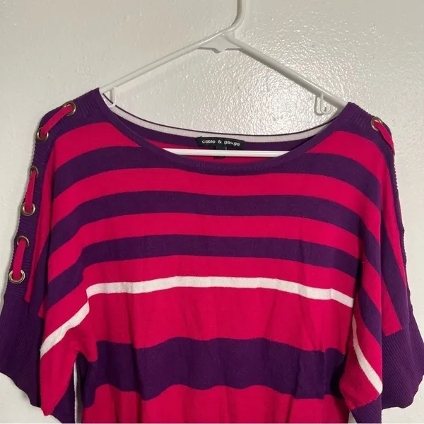 Cable & Gauge Womens Size Large Boatneck Dolman Sleeve Sweater Purple Pink Color - Image 2