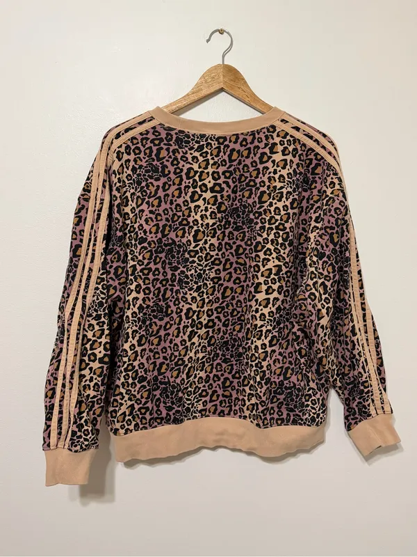 Adidas Crewneck Leopard Animal Print Sweatshirt Beige Pink Size Medium Cheetah - Image 7