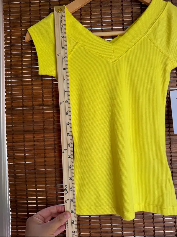 BDG Neon Yellow Ribbed V-Neck Cap Sleeve Top NWT S - Image 4