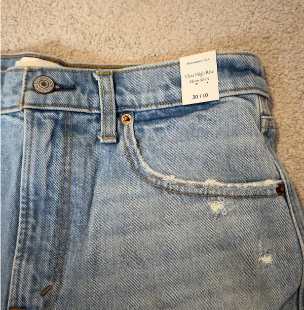 Abercrombie & Fitch Light Blue Distressed Denim Shorts - Image 2
