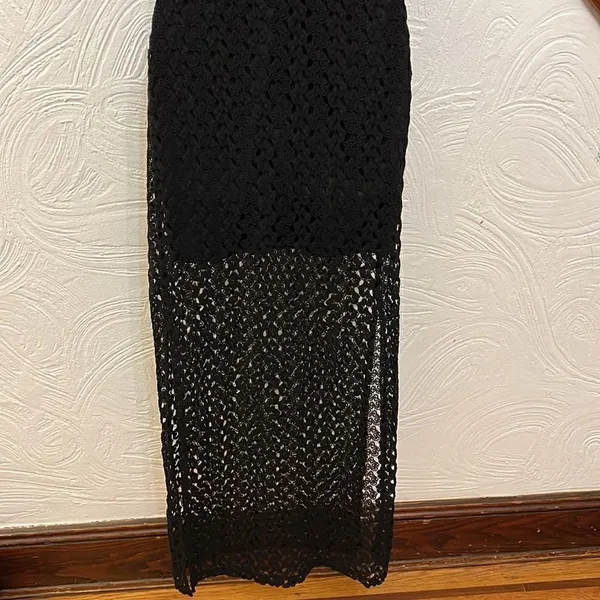 NWT American Rag Maxi Dress Womens Black Lace Racerback‎ Sheer Hem Slit Small - Image 5