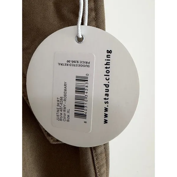 STAUD Cargo Skirt Womens XL NEW Tan Cotton Midi Drawstring Toggle Utility‎ Skirt - Image 11