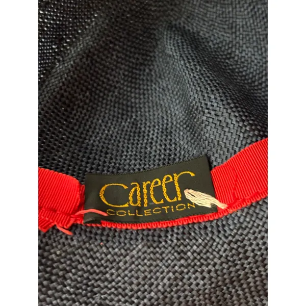 Career Collection Navy Blue Wide Brim Sun‎ Hat Red Rose Accent Straw Style Hat - Image 4