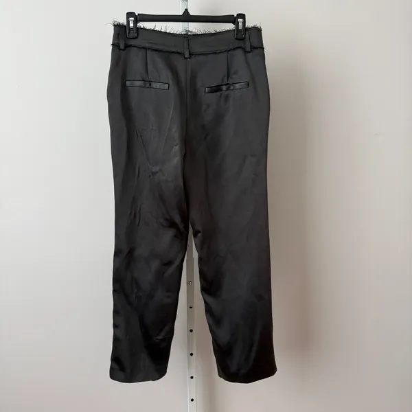 Zara‎ S Black Satin Frayed Waist Tapered Ankle Pants Preppy Classic Minimalist - Image 4