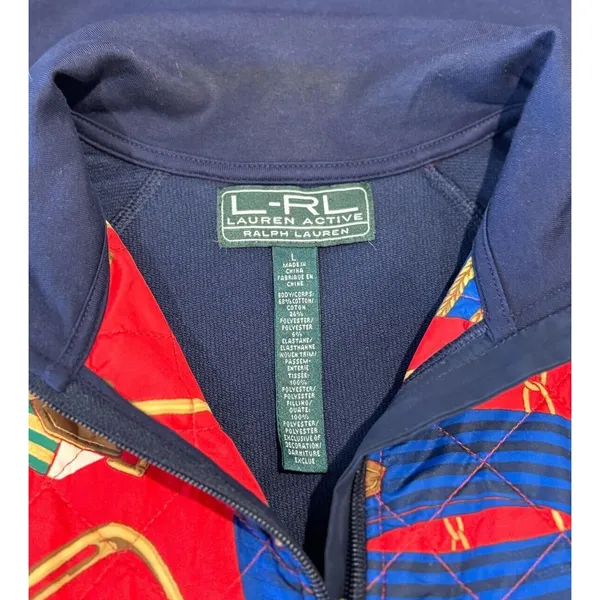 VINTAGE LRL Lauren Active Jacket Blue Full Zip Quilted Equestrian Stretch Large - Image 3