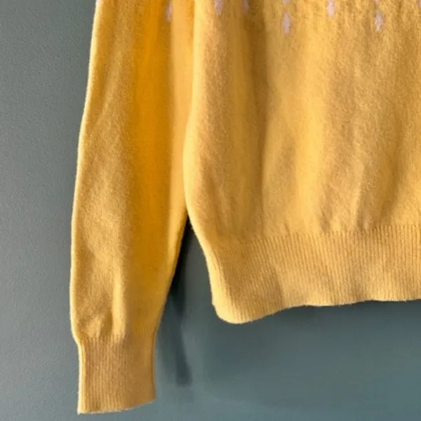 LOFT Sweater Yellow Long Sleeve Feminine Spring Office Chevron Soft Casual M - Image 3