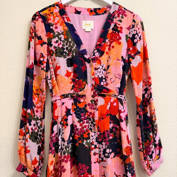 Anthropologie Maeve Printed Silk Wrap‎ Dress Floral Multicolor Women's 4 Spring - Image 5