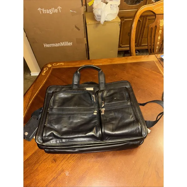 U.S. Luggage New York, Black Leather Expandable Briefcase/ Laptop Bag Travel - Image 4