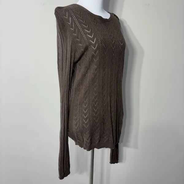 Ralph Lauren Silk Cashmere Sweater Womens‎ Large Green Brown Pointelle Open Knit - Image 11
