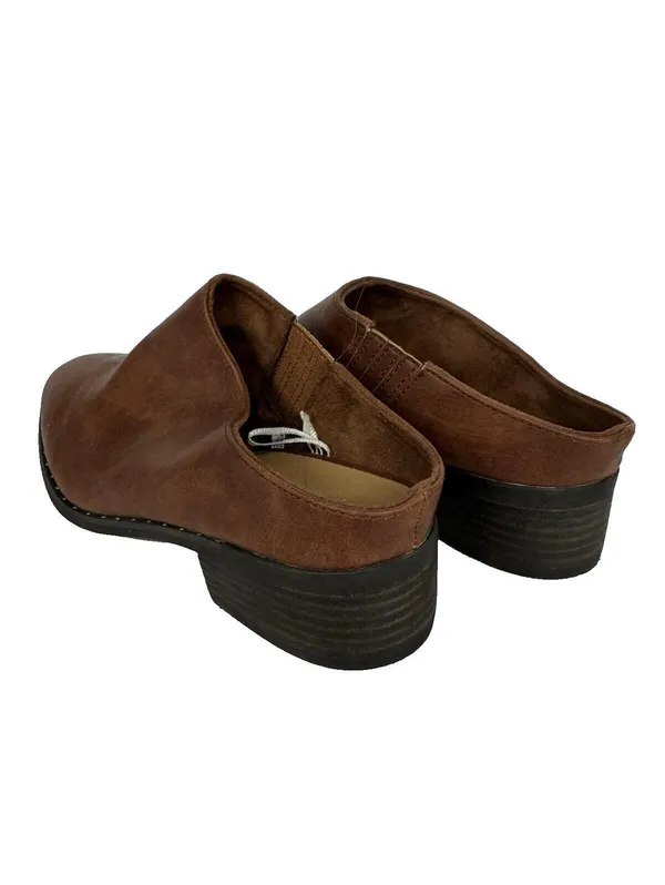 (RC) American Eagle Womens 10 Brown Leather Mule Clogs Slip Block Heel Shoes - Image 4