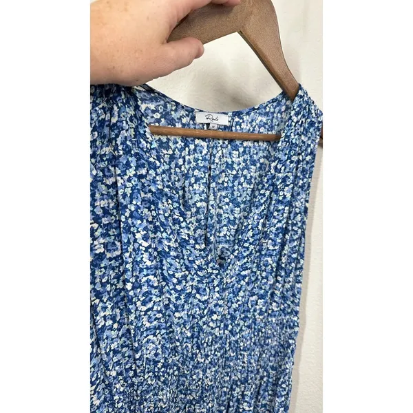 Rails V Neck Blue Ditsy Floral Smocked Midi Dress Delicate Feminine Lightweight - Image 8