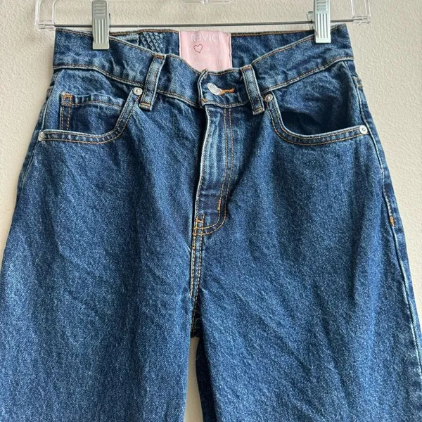 Revice Dark Solid Blue Wash High Rise Straight Leg Jeans Size 25 Made in Mexico - Image 2