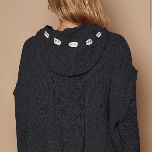 POL Cable Knit Hooded Chenille Sweater L winter boho casual $88 Fp classic fall - Image 2