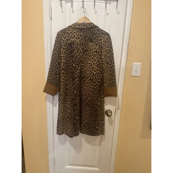 Zara Join Life Leopard Print Faux Leather Overcoat M Open Front Lined Pockets - Image 13