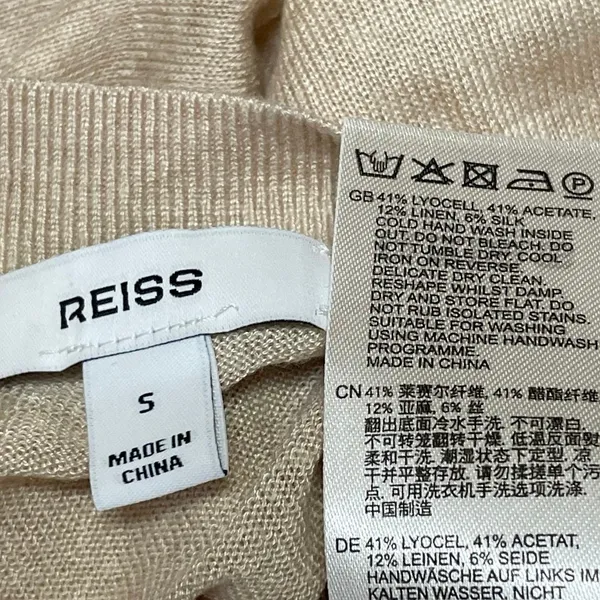 REISS Women's Beige Short Sleeves Knit Crew Neck Pullover Sweater Top Size S - Image 4