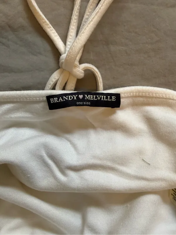 Brandy Melville White Ribbed Halter Top - Image 3