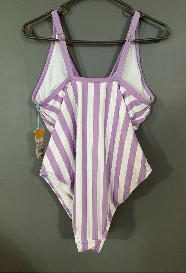 Kona Sol One Piece V-neck Striped Swimsuit Size 16W NWT - Image 2
