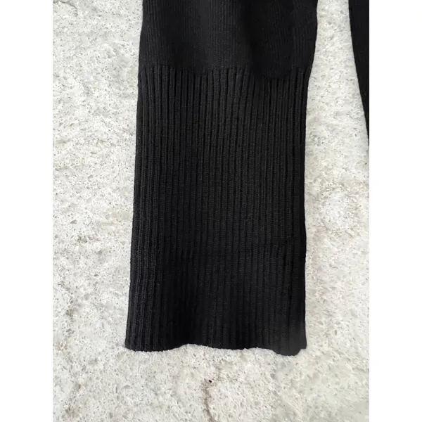 Womens Black Open‎ Front Cardigan Sweater Ribbed Trim Pockets Minimalist Small - Image 6