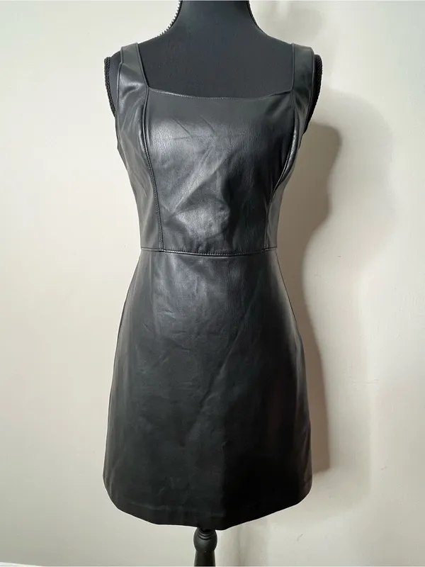 Abercrombie & Fitch Black Faux Leather Mini Dress Adjustable Goth Pinafore - Image 2