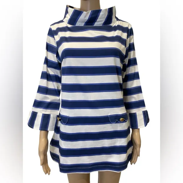 TIZZIE Striped Blue and White Tunic Top size M - Image 2