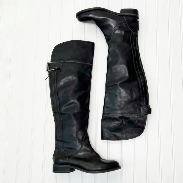 Hinge Over the Knee Leather tall boots In Black Size 7.5 Equestrian Bohemian - Image 17