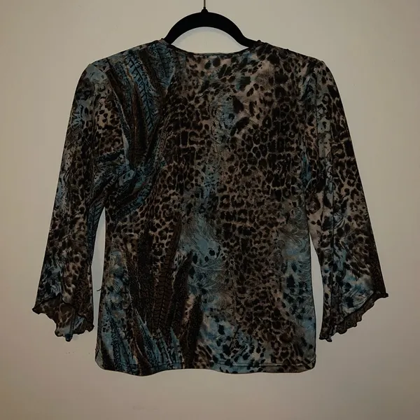 Blue and Brown Cheetah Top 3/4 Sleeves - Image 2