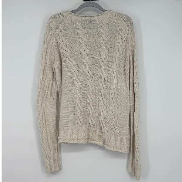 Brooks Brothers Silk Cotton Cable Knit Sweater Womens Large Cream Off White L‎ - Image 2