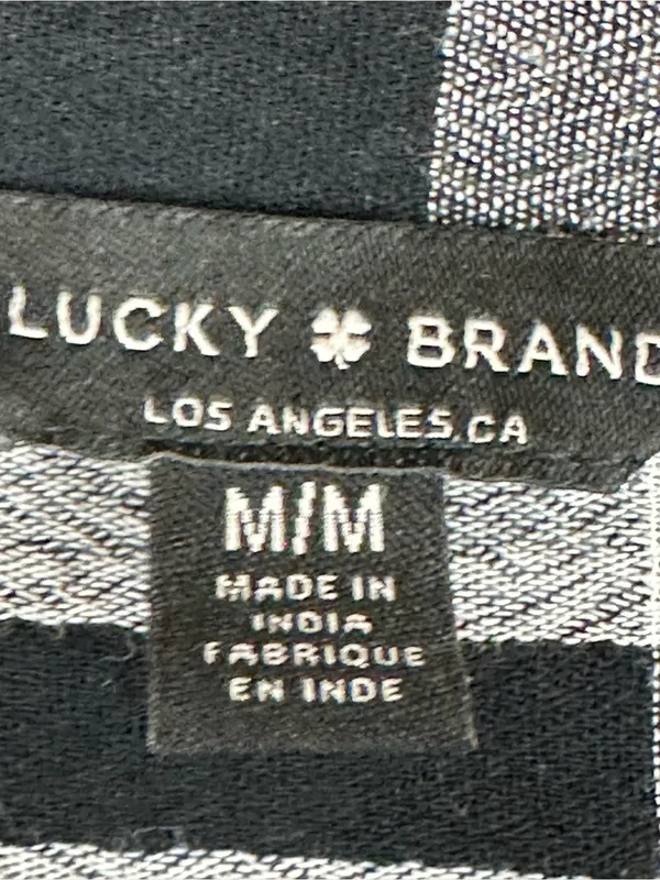 Lucky Brand Womens Black Plaid Button Front Blouse Black White Gray M Y2K Grunge - Image 3