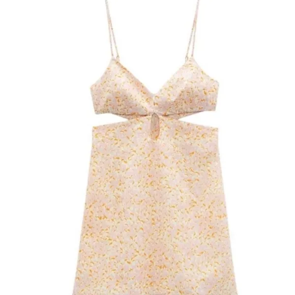 Zara Floral Linen Blend Cut-out Mini Pink Strappy Dress Small - Image 7