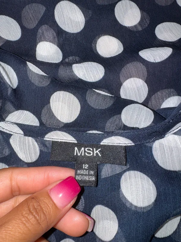 MSK Navy Blue Sheer Polka Dots Midi Dress Size 12 - Image 6