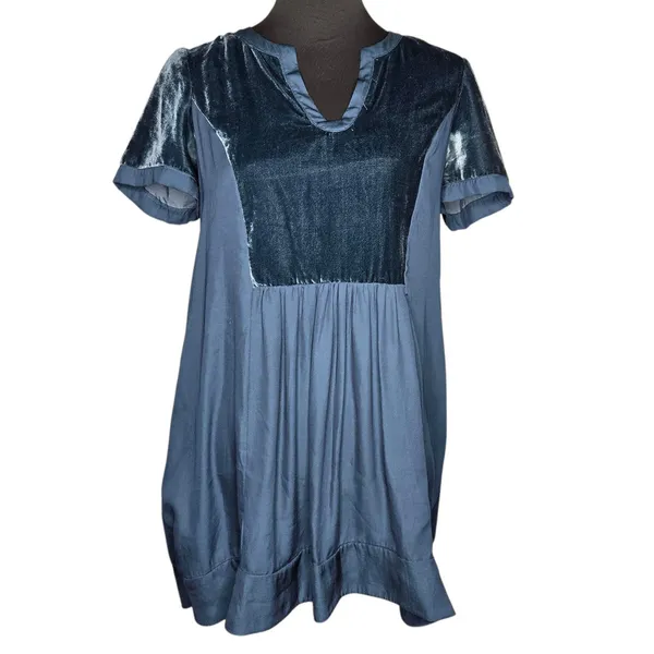 Anthropologie Maeve Blue Velvet Ingrid‎ Mini Tunic Dress Size: SP - Image 3