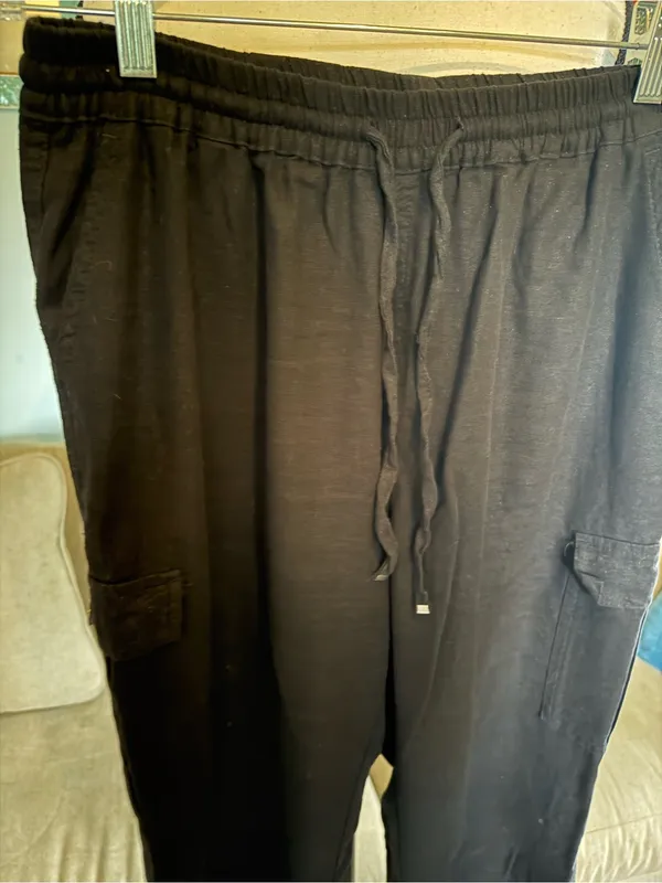Love Tree Cargo Linen Pants Womens L Large Trousers High Rise Jogger Black - Image 3